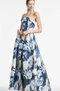 Women Sachin & Babi Gowns-Brielle Gown Blue Ikat Floral