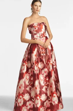 Women Sachin & Babi Gowns-Brielle Gown Red Ikat Floral