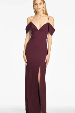 Women Sachin & Babi Gowns-Brittany 4-Way Stretch Crepe Gown Deep Wine