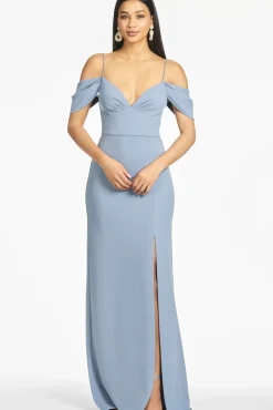 Women Sachin & Babi Gowns-Brittany 4-Way Stretch Crepe Gown Slate Blue