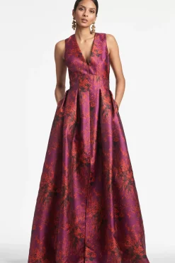 Women Sachin & Babi Gowns-Brooke Gown Raspberry Bouquet Multi