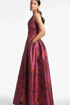Women Sachin & Babi Gowns-Brooke Gown Raspberry Bouquet Multi