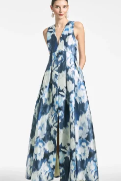 Women Sachin & Babi Gowns-Brooke Gown Blue Ikat Floral