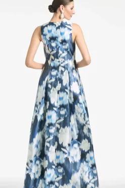 Women Sachin & Babi Gowns-Brooke Gown Blue Ikat Floral