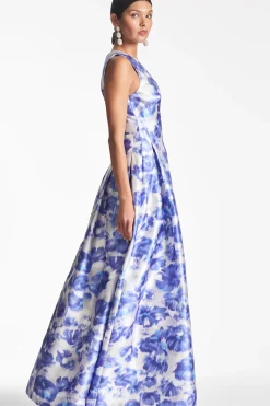 Women Sachin & Babi Gowns-Brooke Gown Azure Watercolor Floral