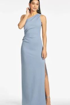 Women Sachin & Babi Gowns-Cece 4-Way Stretch Crepe Gown Slate Blue