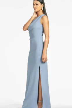 Women Sachin & Babi Gowns-Cece 4-Way Stretch Crepe Gown Slate Blue