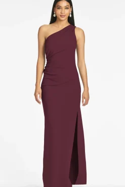 Women Sachin & Babi Gowns-Cece 4-Way Stretch Crepe Gown Deep Wine