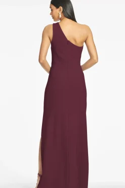 Women Sachin & Babi Gowns-Cece 4-Way Stretch Crepe Gown Deep Wine
