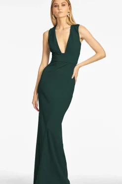 Women Sachin & Babi Gowns-Loretta 4-Way Stretch Crepe Gown Emerald