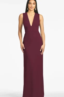 Women Sachin & Babi Gowns-Loretta 4-Way Stretch Crepe Gown Deep Wine