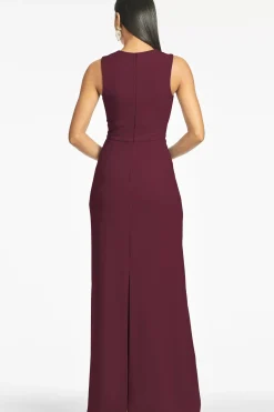 Women Sachin & Babi Gowns-Loretta 4-Way Stretch Crepe Gown Deep Wine