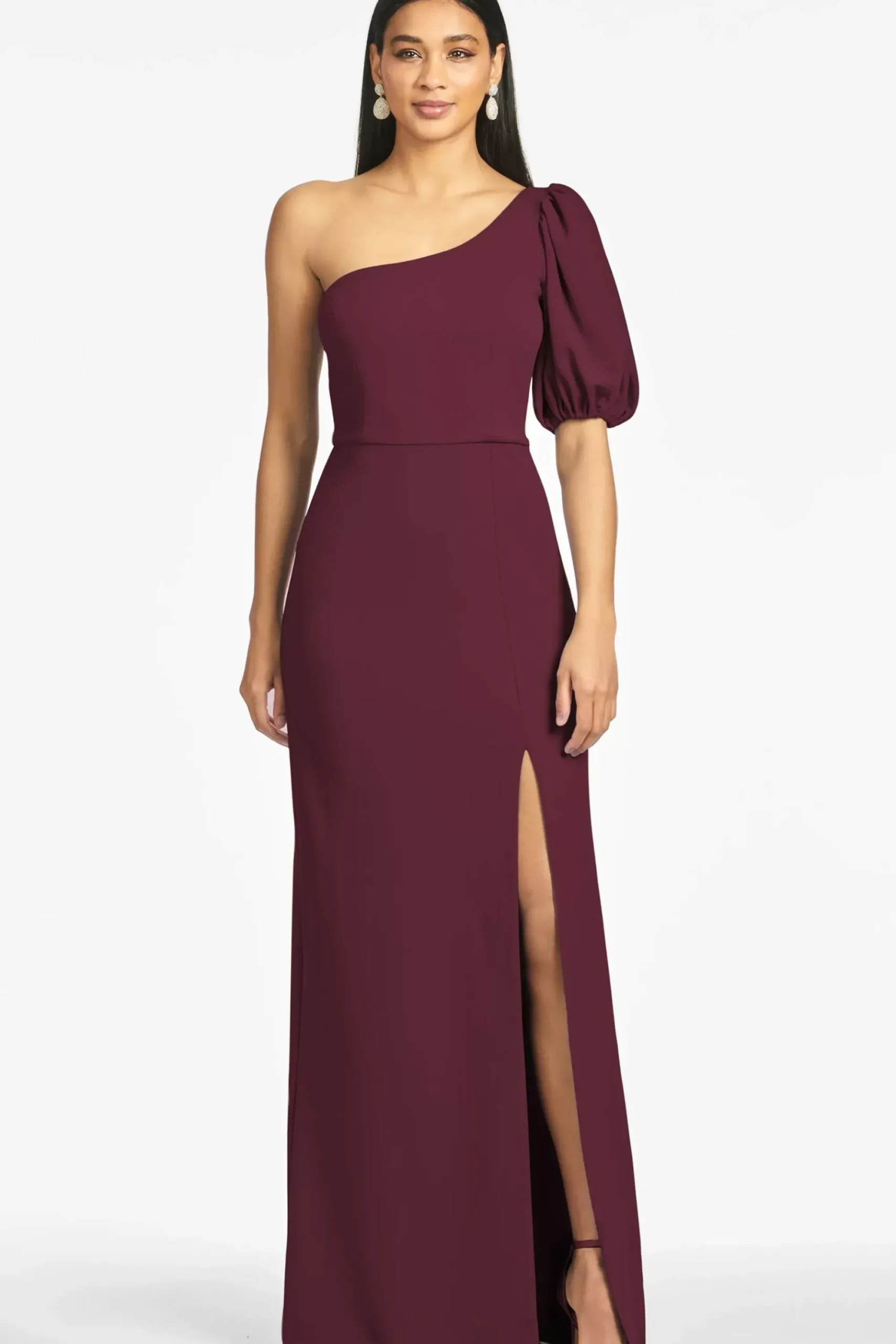 Women Sachin & Babi Gowns-Nadia 4-Way Stretch Crepe Gown Deep Wine