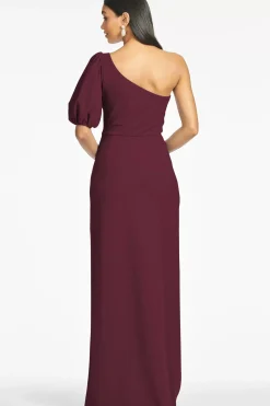 Women Sachin & Babi Gowns-Nadia 4-Way Stretch Crepe Gown Deep Wine