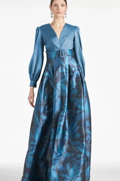 Women Sachin & Babi Gowns-Zoe Gown Smokey Slate/Tonal Petal