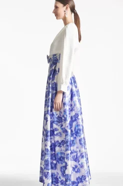 Women Sachin & Babi Gowns-Zoe Gown Off White/Azure Watercolor
