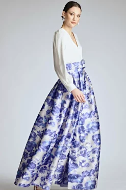 Women Sachin & Babi Gowns-Zoe Gown Off White/Azure Watercolor