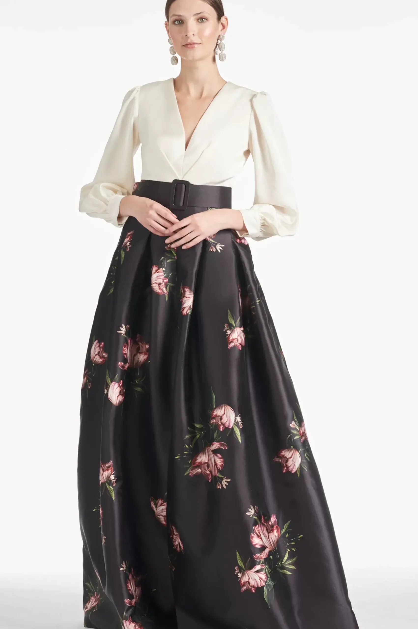 Women Sachin & Babi Gowns-Zoe Gown Ivory/Noir Blossom