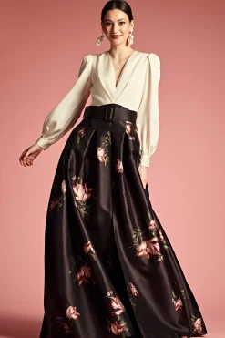 Women Sachin & Babi Gowns-Zoe Gown Ivory/Noir Blossom