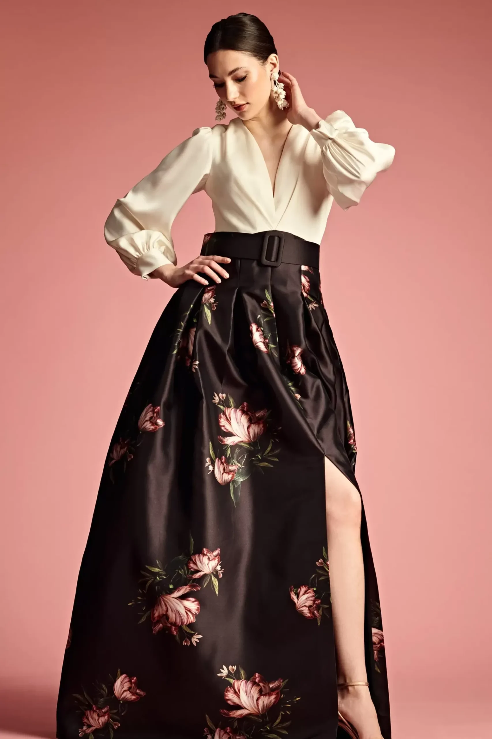 Women Sachin & Babi Gowns-Zoe Gown Ivory/Noir Blossom